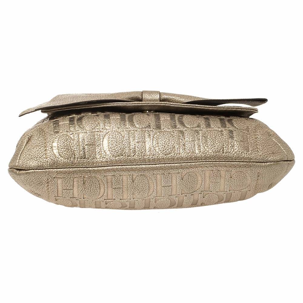 Carolina Herrera Light Gold Monogram Leather Audrey Shoulder Bag Women