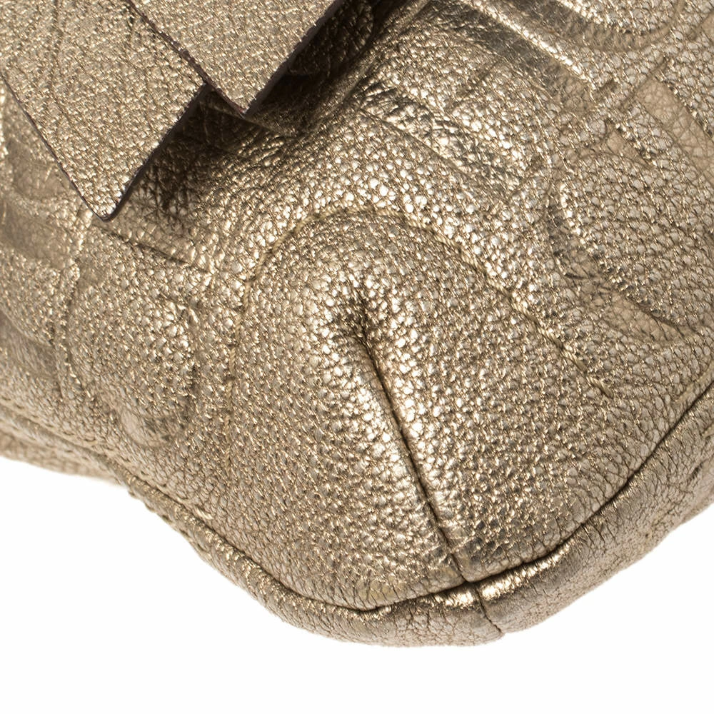 Carolina Herrera Light Gold Monogram Leather Audrey Shoulder Bag Women