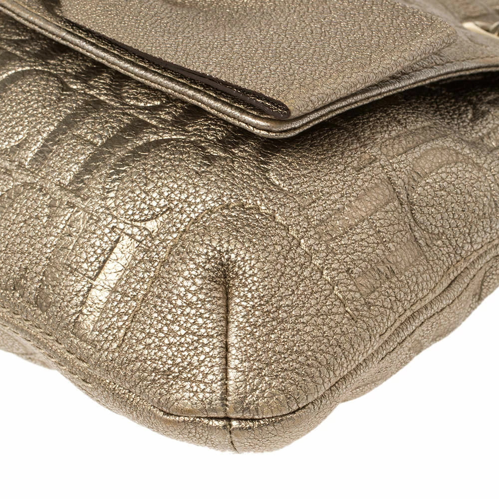 Carolina Herrera Light Gold Monogram Leather Audrey Shoulder Bag Women