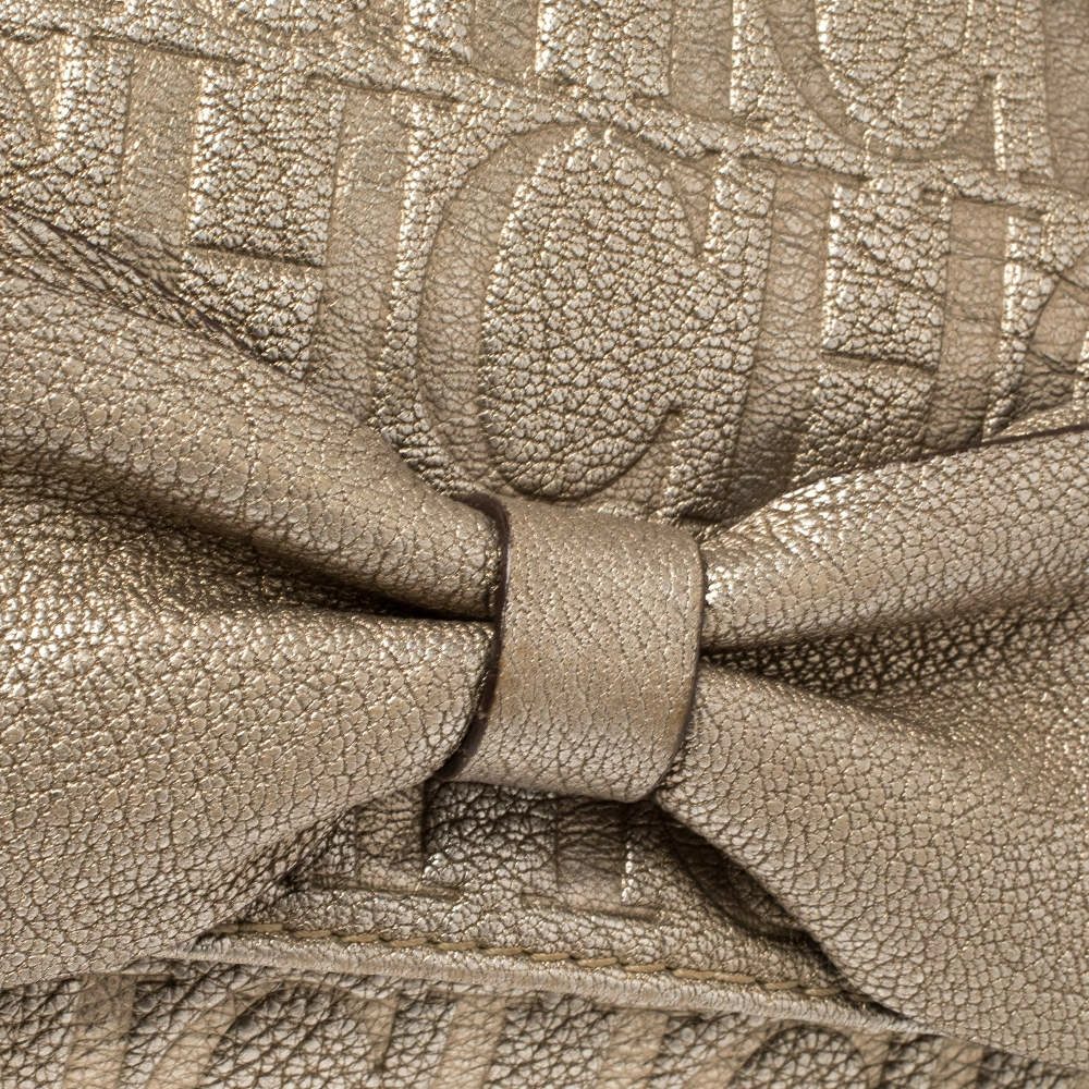 Carolina Herrera Light Gold Monogram Leather Audrey Shoulder Bag Women