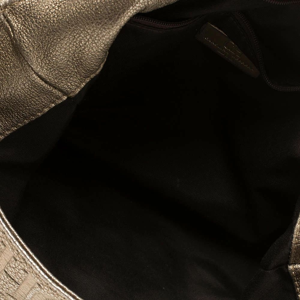 Carolina Herrera Light Gold Monogram Leather Audrey Shoulder Bag Women