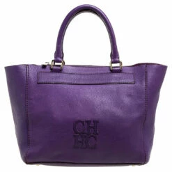 Carolina Herrera Purple Leather Top Zip Tote Women