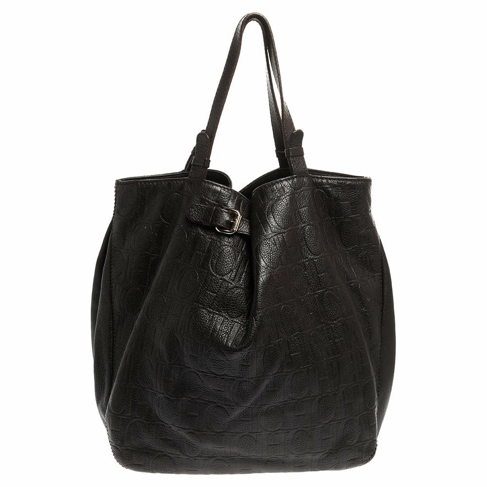 Carolina Herrera Brown Monogram Leather Tote Women