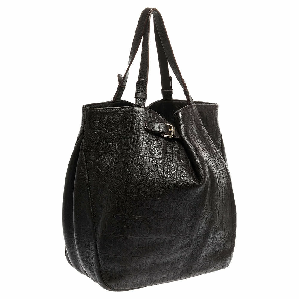 Carolina Herrera Brown Monogram Leather Tote Women