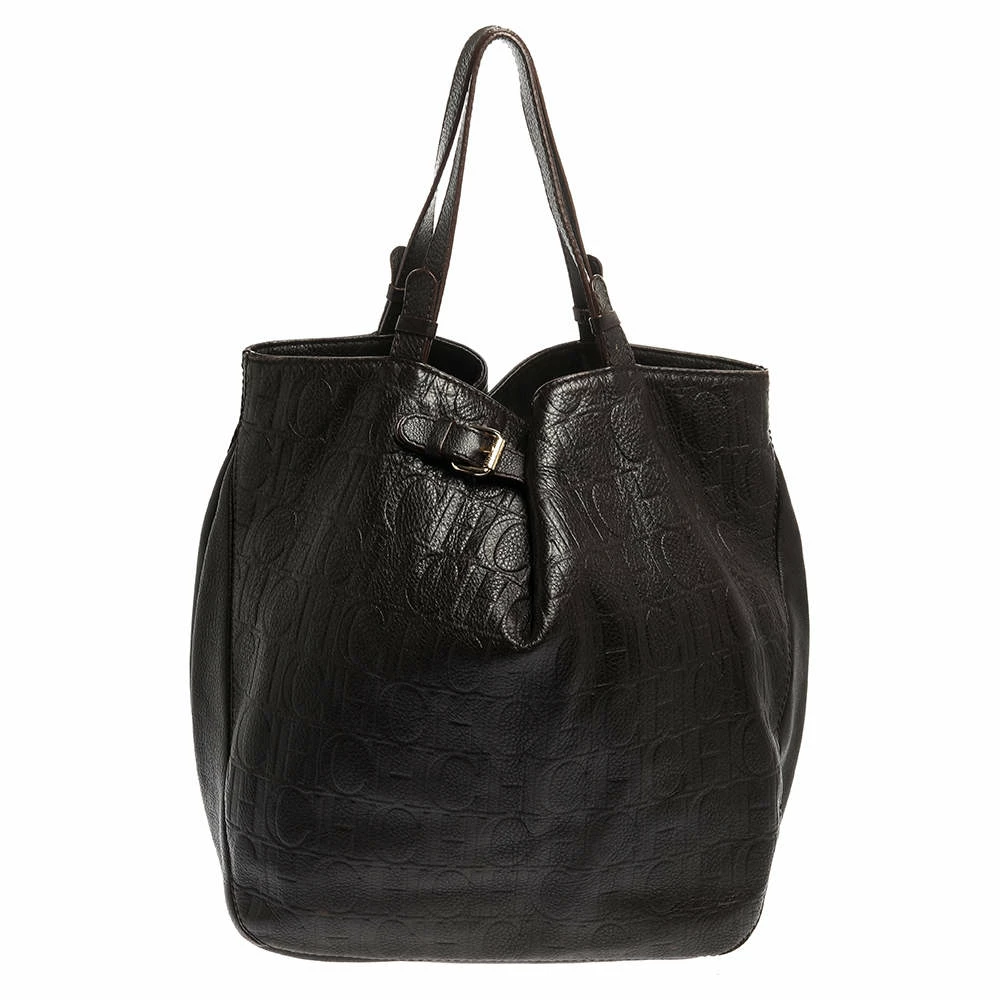 Carolina Herrera Brown Monogram Leather Tote Women