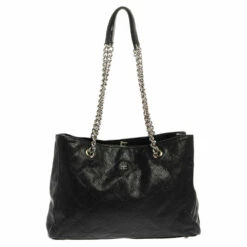 Carolina Herrera Black Leather Chain Shopper Tote Women