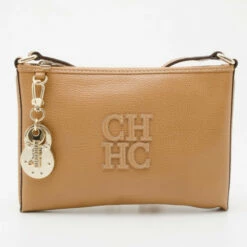 Carolina Herrera Tan Leather Logo CH Crossbody Women