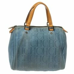 Carolina Herrera Light Blue Embossed Leather Andy Boston Bag Women