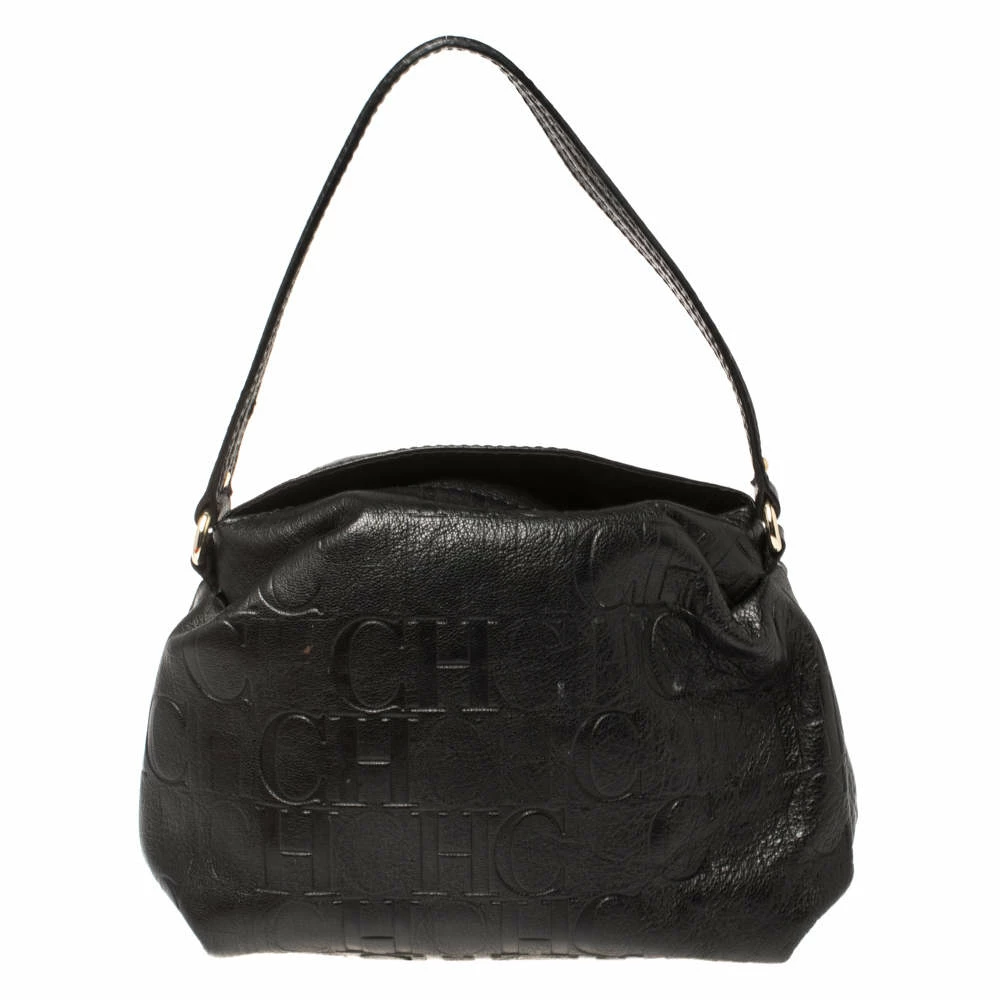Carolina Herrera Black Monogram Leather Satchel Women 1 Carolina Herrera Black Monogram Leather Satchel Women