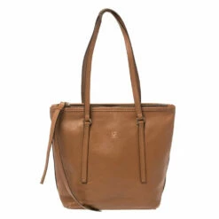 Carolina Herrera Brown Leather Top Zip Tote Women