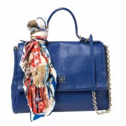 Carolina Herrera Blue Leather Minuetto Flap Top Handle Bag Women