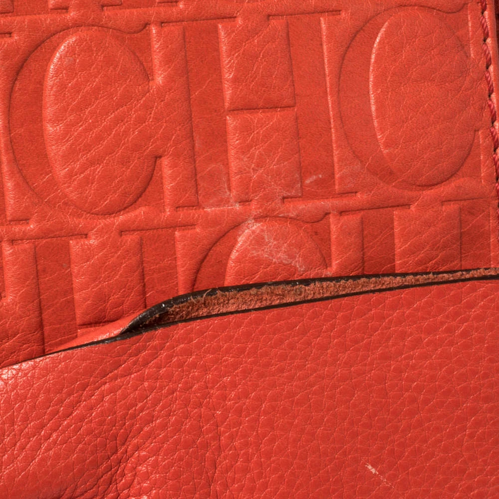 Carolina Herrera Orange Monogram Leather Audrey Shoulder Bag Women