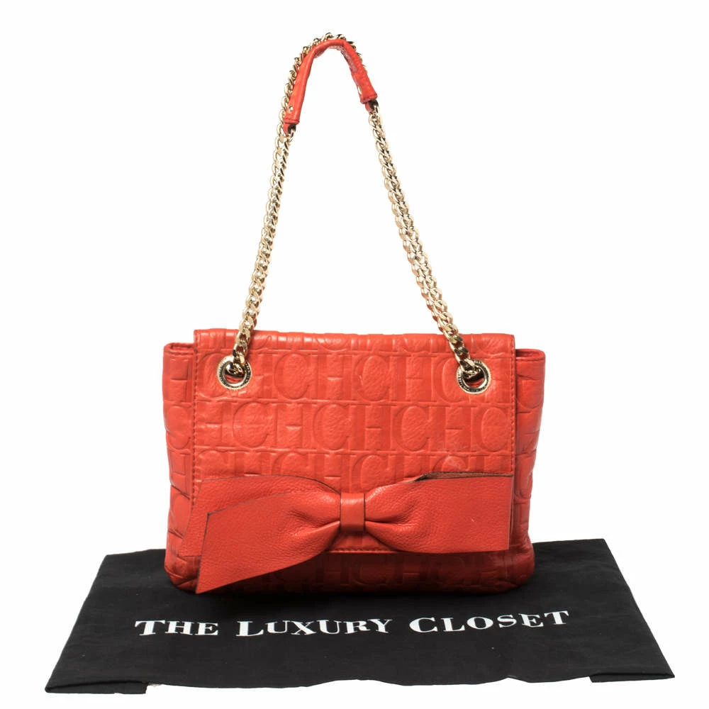 Carolina Herrera Orange Monogram Leather Audrey Shoulder Bag Women