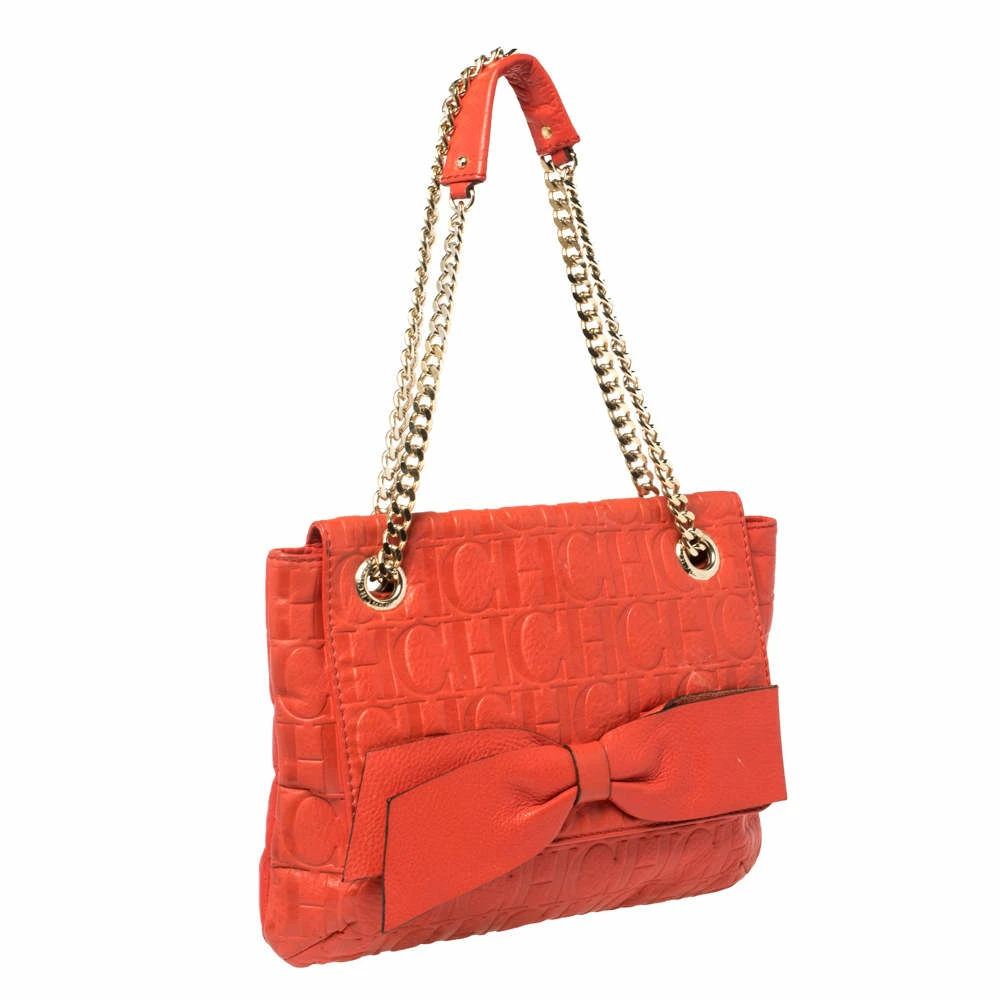 Carolina Herrera Orange Monogram Leather Audrey Shoulder Bag Women