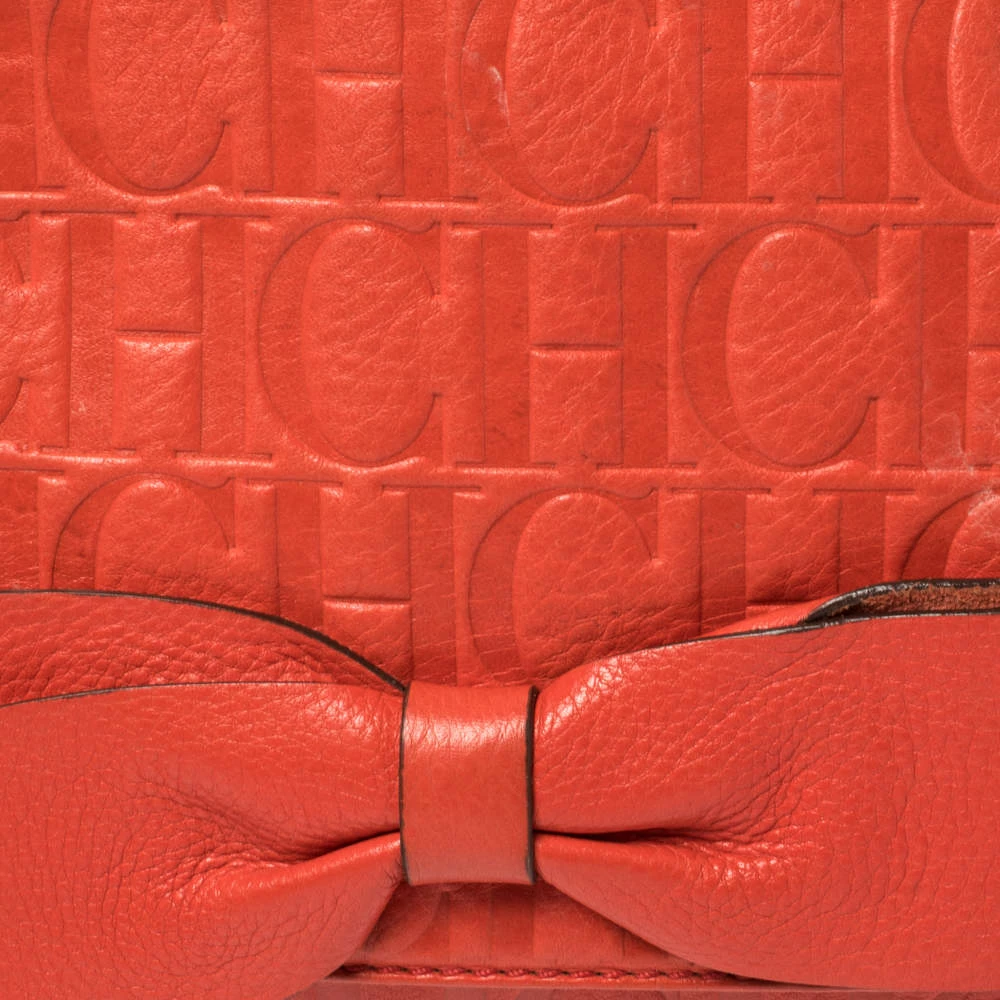 Carolina Herrera Orange Monogram Leather Audrey Shoulder Bag Women