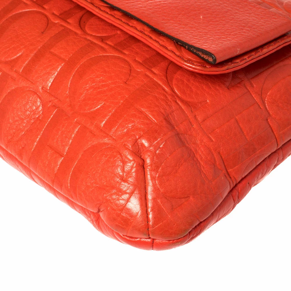 Carolina Herrera Orange Monogram Leather Audrey Shoulder Bag Women