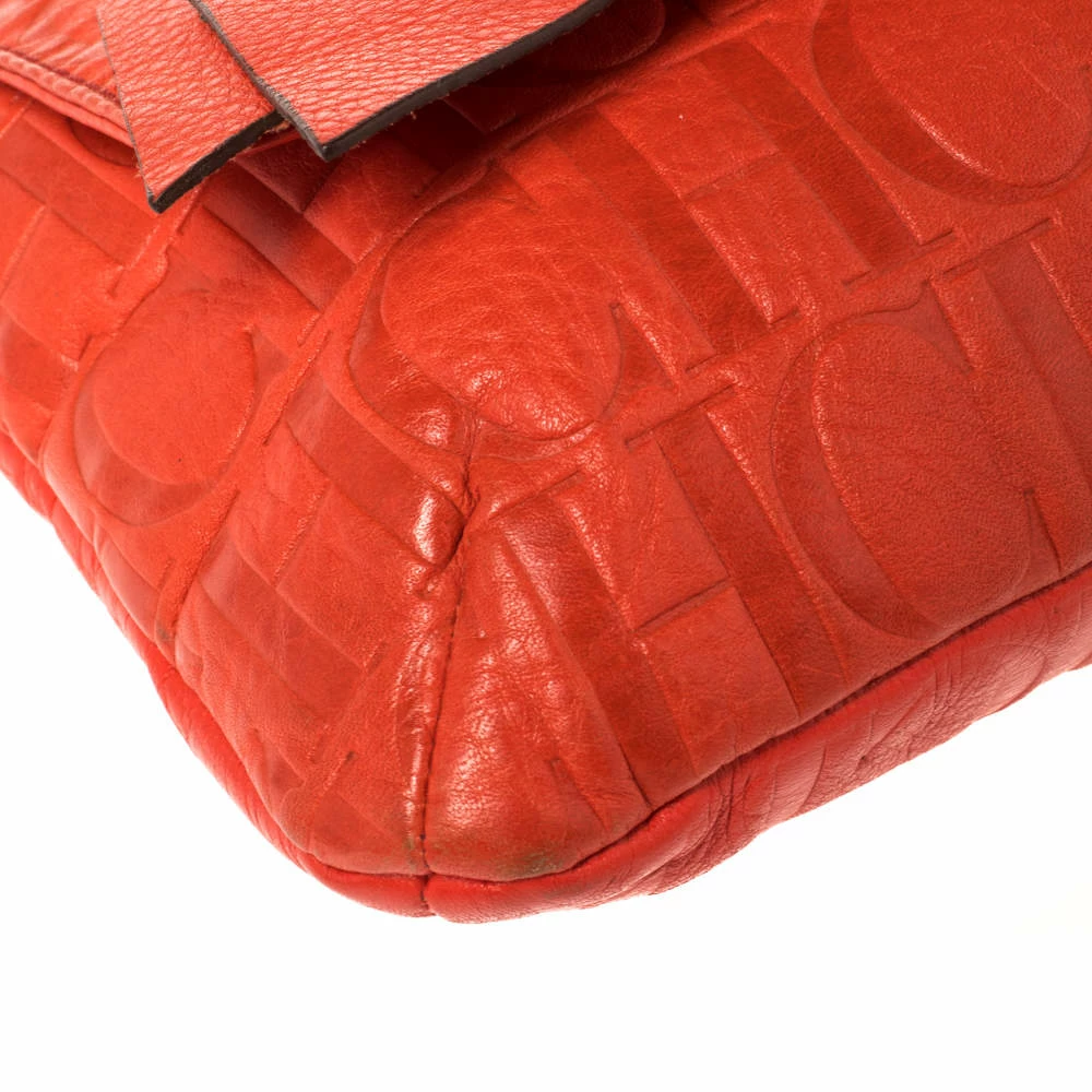 Carolina Herrera Orange Monogram Leather Audrey Shoulder Bag Women