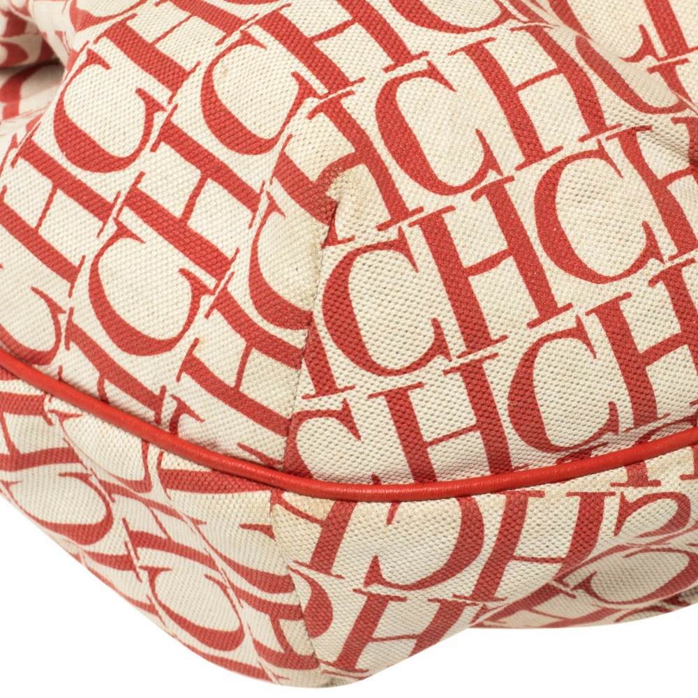Carolina Herrera Red Signature Canvas and Leather Double Strap Hobo Women