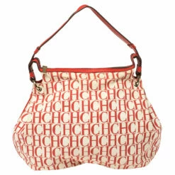Carolina Herrera Red Signature Canvas And Leather Double Strap Hobo Women