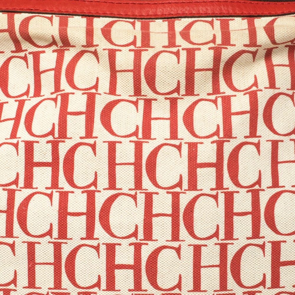 Carolina Herrera Red Signature Canvas and Leather Double Strap Hobo Women