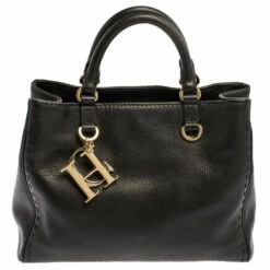 Carolina Herrera Black Leather Charm Tote Women