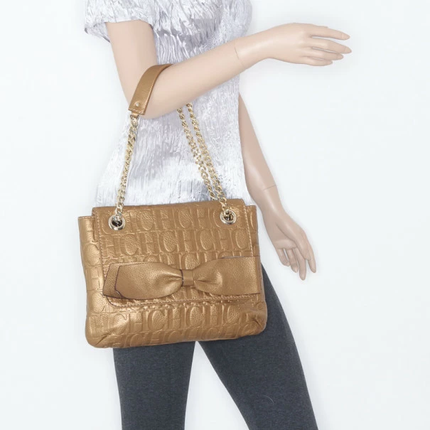 Carolina Herrera 'Audrey' Bronze Monogram Embossed Bag Women - Gold