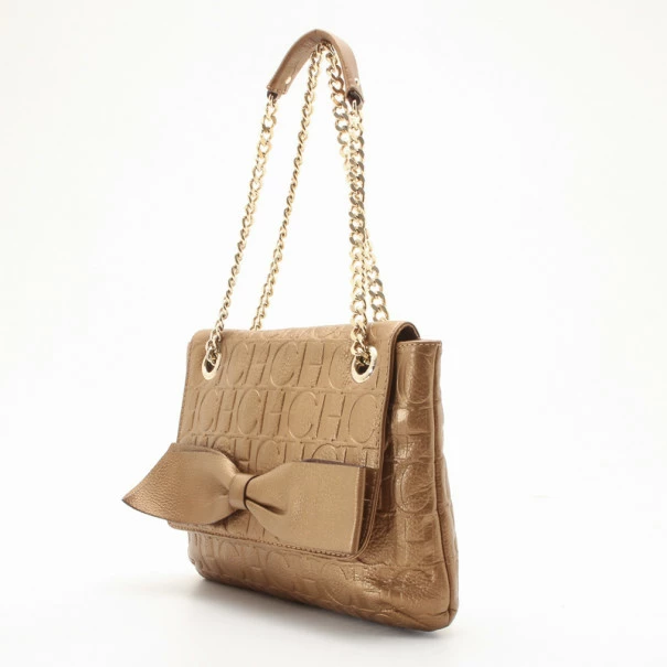 Carolina Herrera 'Audrey' Bronze Monogram Embossed Bag Women - Gold