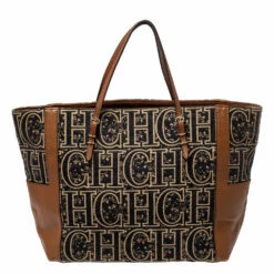 Carolina Herrera Black/Brown Signature Velvet And Leather Tote Women