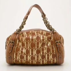 Carolina Herrera Brown And Gold Perforated Handbag Women