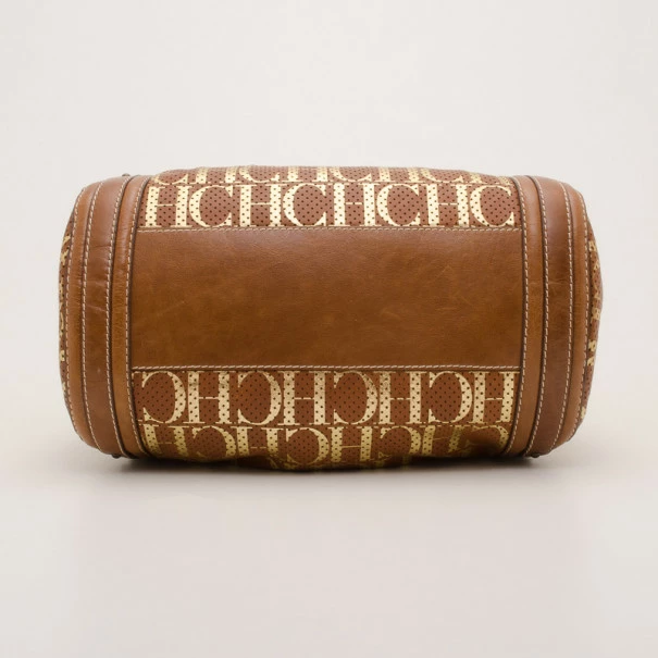Carolina Herrera Brown and Gold Perforated Handbag Women