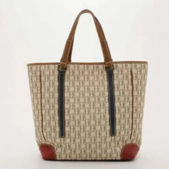 Carolina Herrera Beige Monogram Tote With Multicolor Trim Women