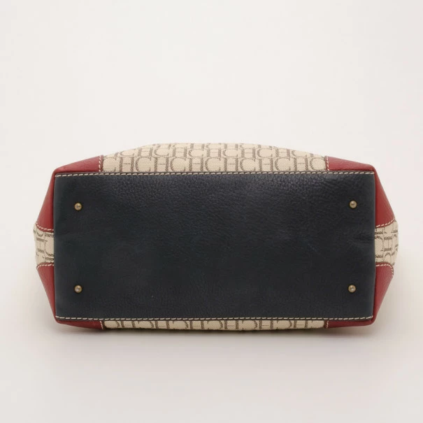 Carolina Herrera Beige Monogram Tote with Multicolor Trim Women