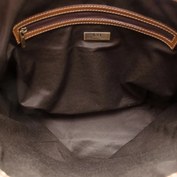 Carolina Herrera Beige Monogram Tote with Multicolor Trim Women