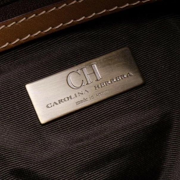 Carolina Herrera Beige Monogram Tote with Multicolor Trim Women