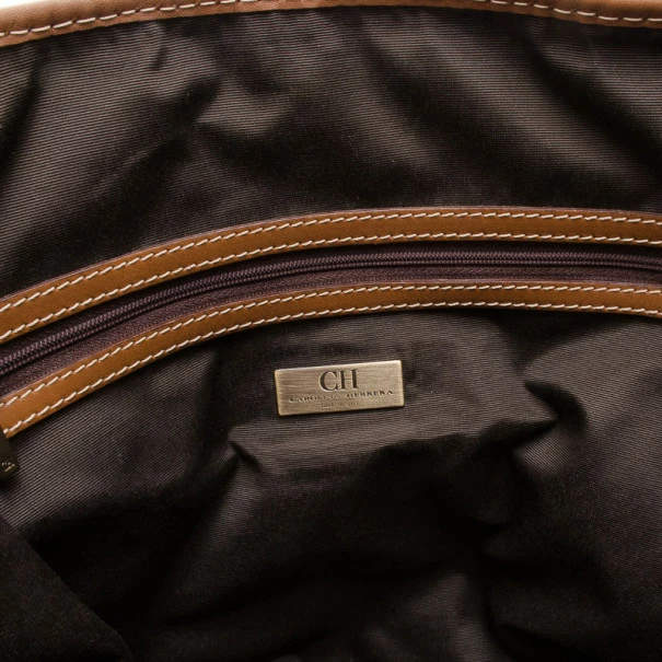 Carolina Herrera Beige Monogram Tote with Multicolor Trim Women