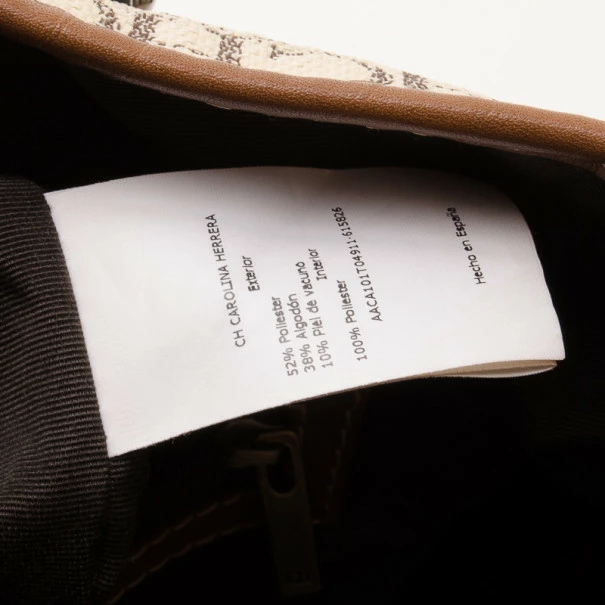 Carolina Herrera Beige Monogram Tote with Multicolor Trim Women