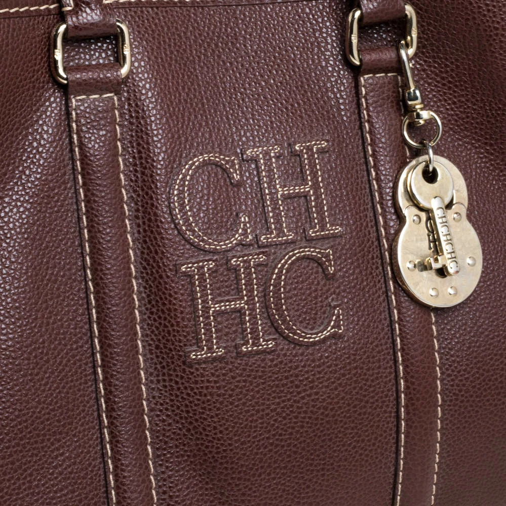 Carolina Herrera Brown Pebbled Leather Matteo Tote Women