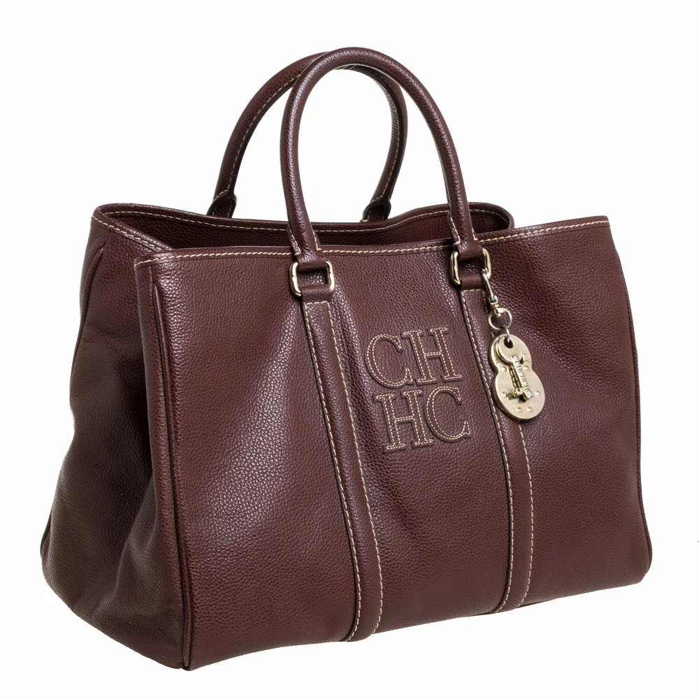 Carolina Herrera Brown Pebbled Leather Matteo Tote Women