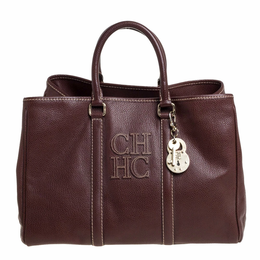 Carolina Herrera Brown Pebbled Leather Matteo Tote Women