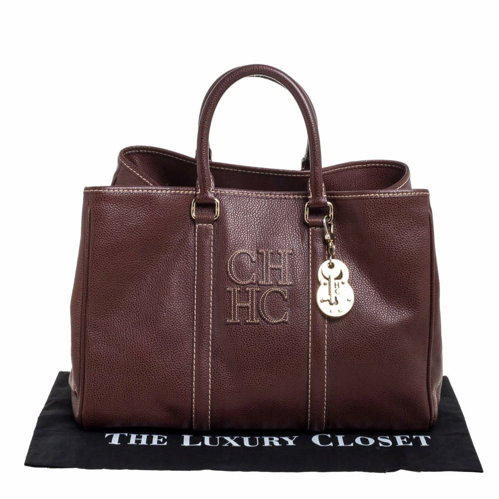 Carolina Herrera Brown Pebbled Leather Matteo Tote Women