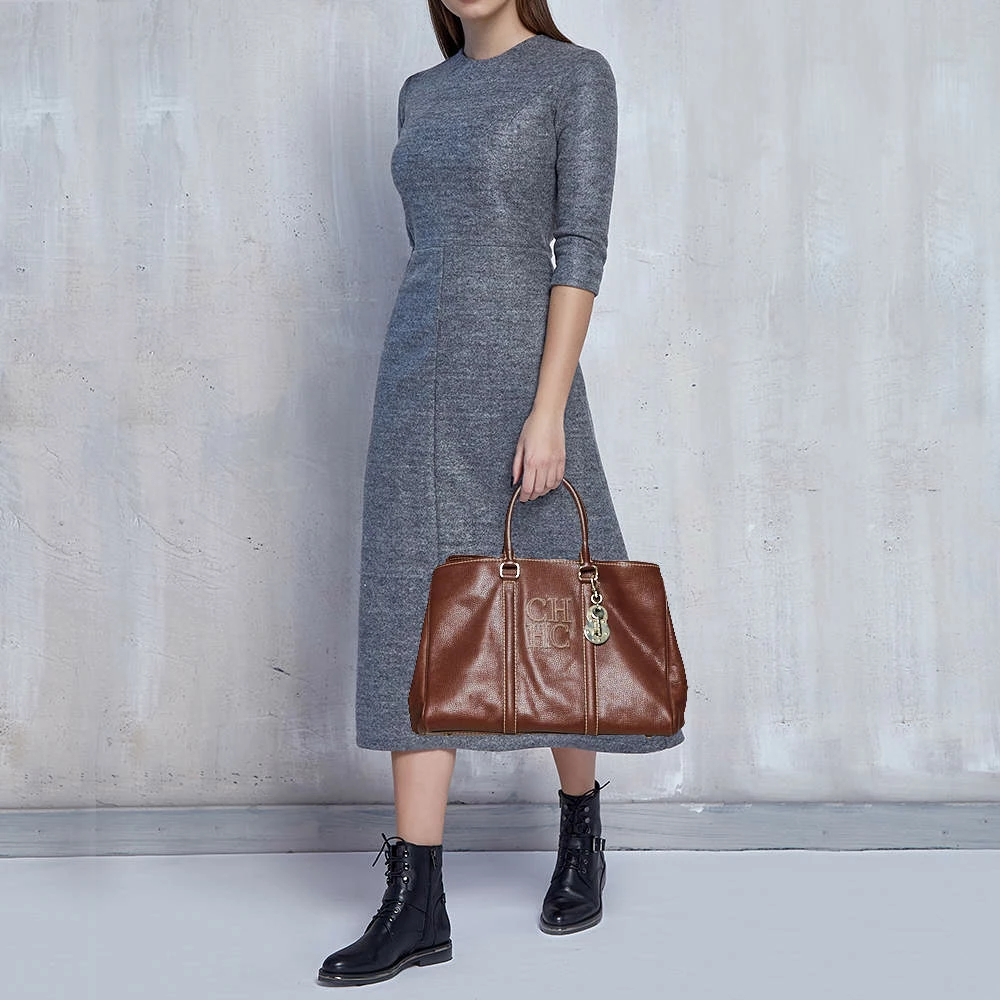 Carolina Herrera Brown Pebbled Leather Matteo Tote Women