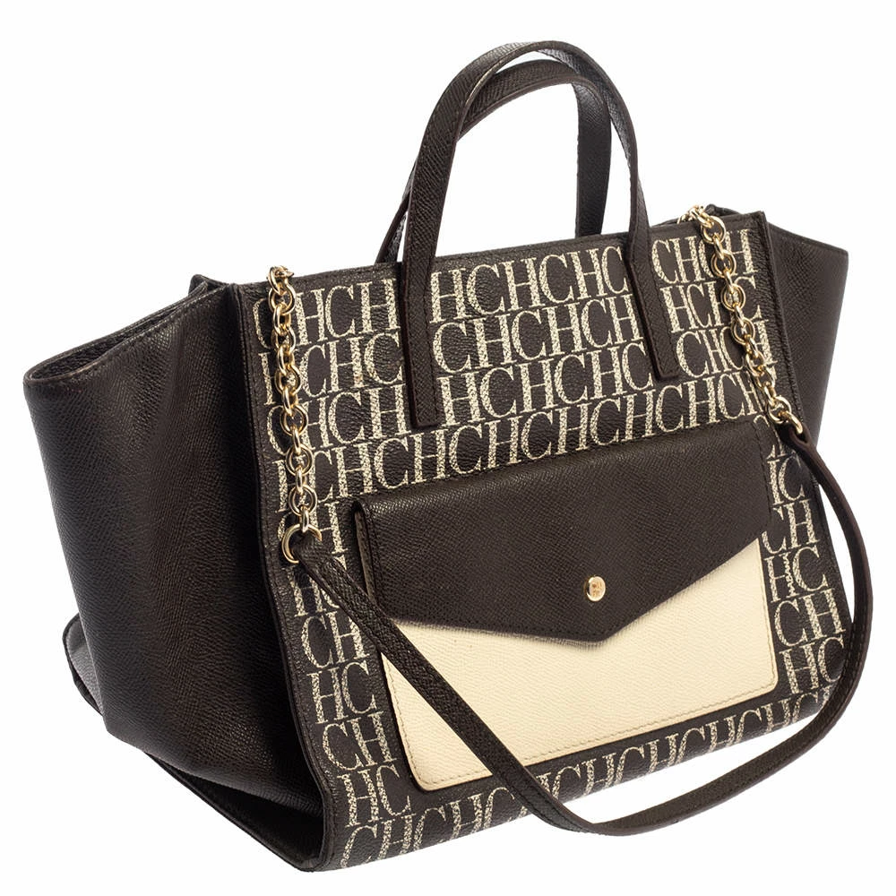 Carolina Herrera Brown Signature Coated Canvas Tote Women