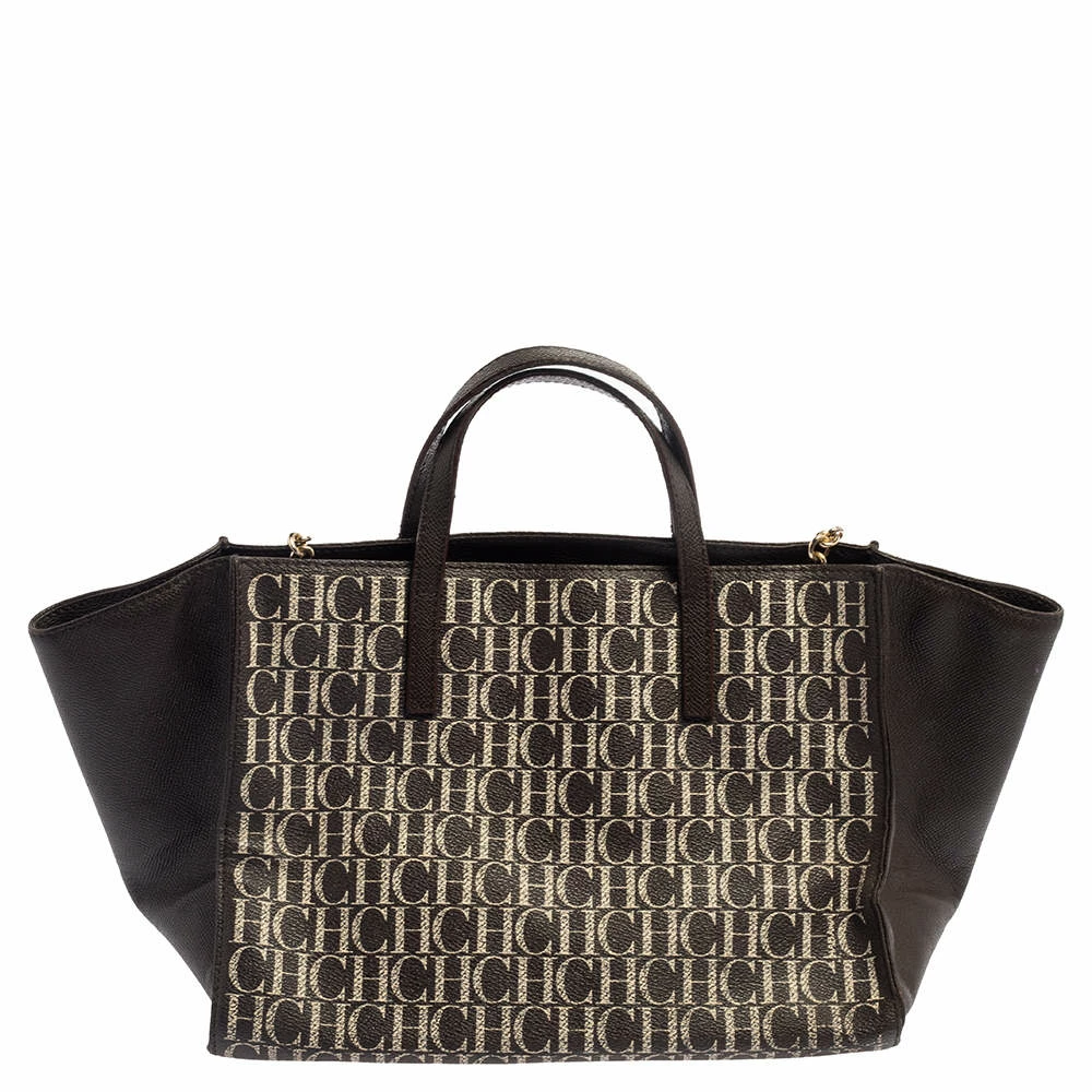 Carolina Herrera Brown Signature Coated Canvas Tote Women