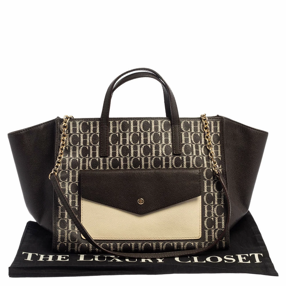 Carolina Herrera Brown Signature Coated Canvas Tote Women