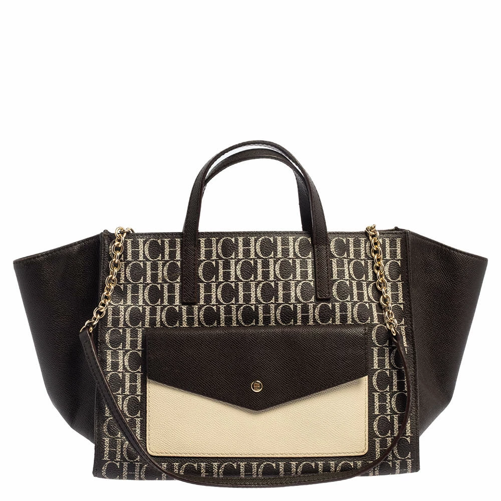 Carolina Herrera Brown Signature Coated Canvas Tote Women