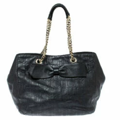 Carolina Herrera Black Monogram Leather Audrey Tote Women