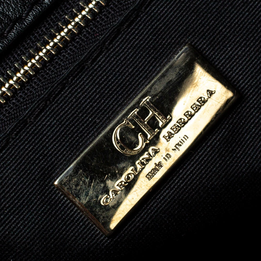 Carolina Herrera Black/Beige Leather Zip Tote Women