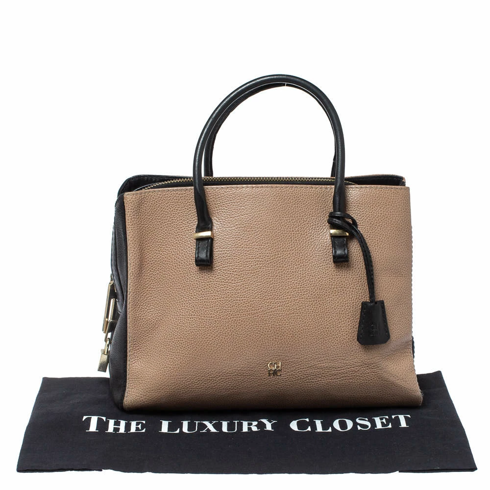 Carolina Herrera Black/Beige Leather Zip Tote Women