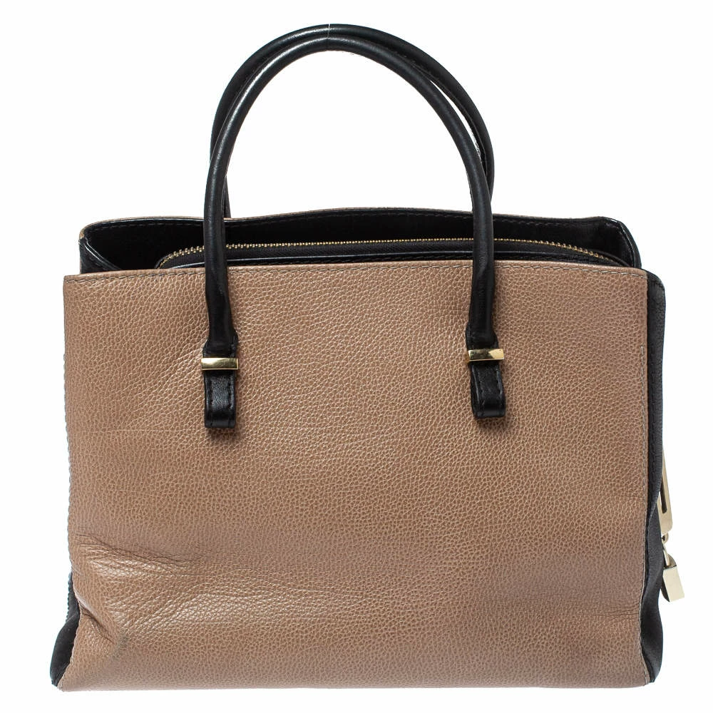 Carolina Herrera Black/Beige Leather Zip Tote Women