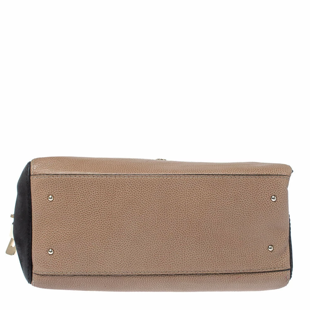 Carolina Herrera Black/Beige Leather Zip Tote Women